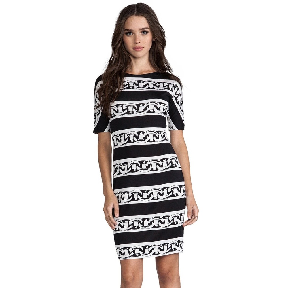 Diane Von Furstenberg Dress Womens Size 2 Black Brenna Chain Print Silk Mini NWT